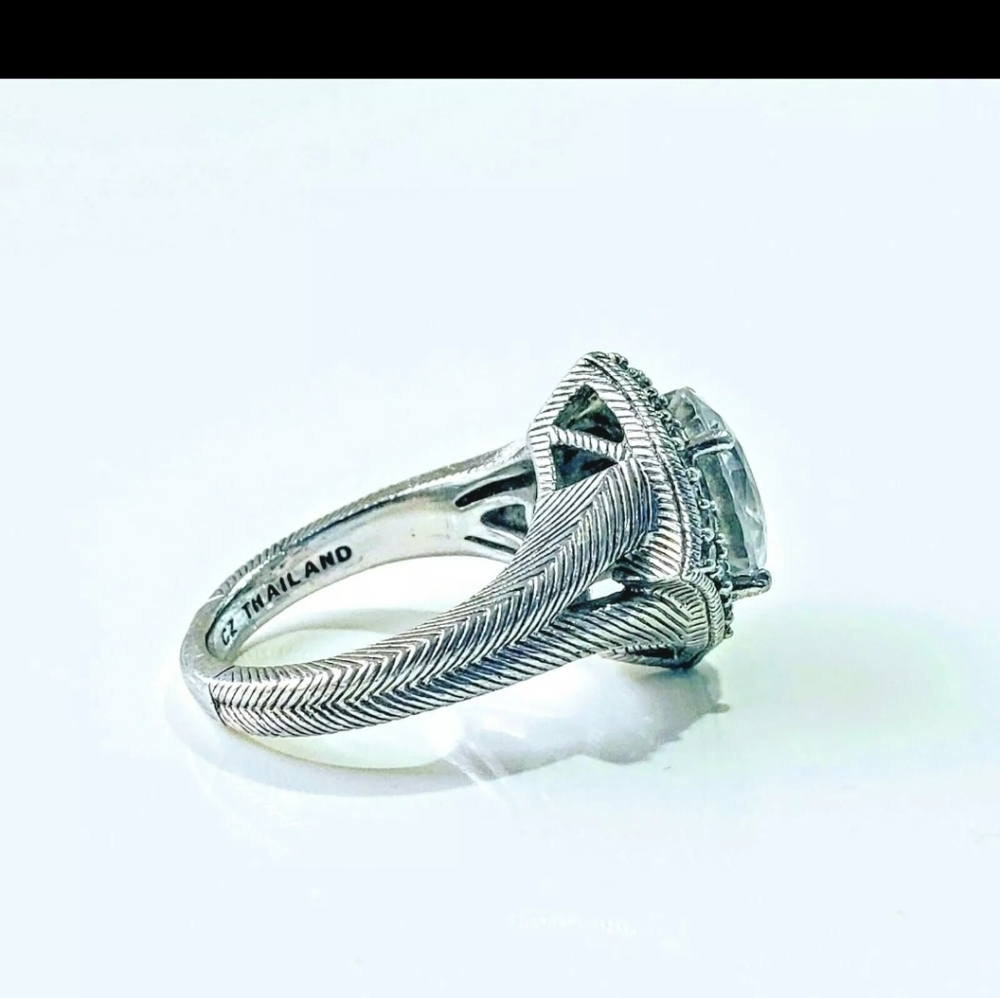 Vintage Judith Ripka Sterling Silver 4 point halo CZ engagement ring 8-8.5 - Picture 3 of 11